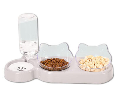 Katzennapf- und Wassernapf-Set, 3er-Set Katzennäpfe, Doppel-Katzennäpfe mit Wasserspender für Haustiere